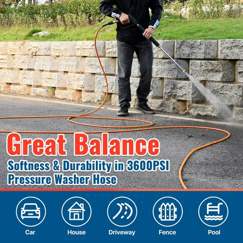Miniatura 6 de YAMATIC Manguera de lavado a presión de 25 pies, 1/4 de pulgada 3600 PSI Manguera de lavado eléctrico M22, flexible de alta presión resistente a