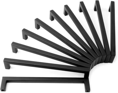 Miniatura 55 de KOOFIZO Paquete de 10 pomos negros para gabinete, pomos negros mate para cajones, K08, tiradores cuadrados de un solo agujero para gabinetes