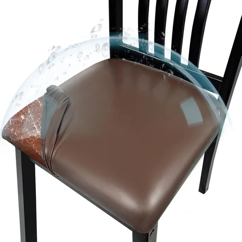 Miniatura 11 de Juego de 4 fundas de asiento para sillas de comedor de cuero PU, impermeables, fundas elásticas para sillas de comedor/cocina/hotel, fundas