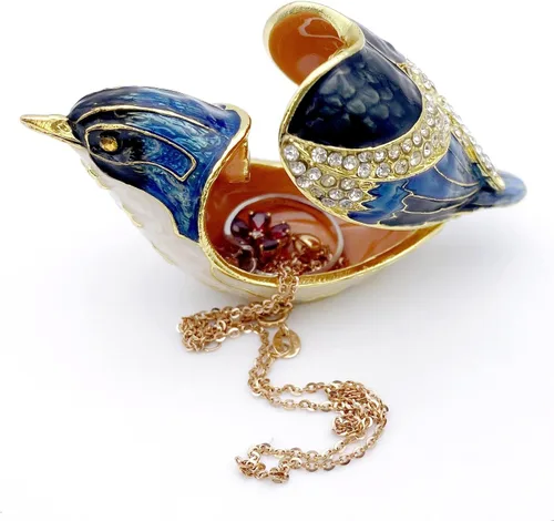 Miniatura 5 de JWT Astyle Bule-Naped Nuthatch - Cajas de baratijas con bisagras de cristal coleccionables, joyero para amantes de los pájaros, collares, anillos