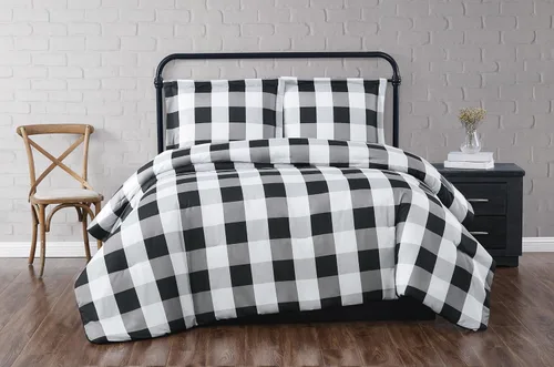 Miniatura 10 de TRULY SOFT Everyday Buffalo - Juego de edredón de 2 piezas de poliéster negro a cuadros, tamaño individual XL, para hombres y mujeres, certificado