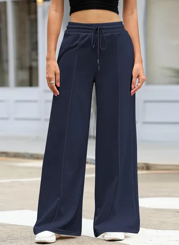 Miniatura 4 de Aleumdr Pantalones deportivos de cintura alta con cordón y pierna ancha con bolsillos, pantalones de yoga sueltos casuales para mujer