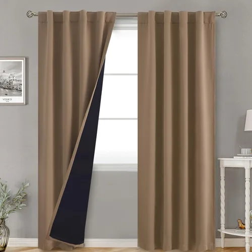 Miniatura 156 de BGment Cortinas 100% opacas beige de 63 pulgadas de largo con forro aislante térmico, bolsillo para varilla y lengüeta trasera de doble capa