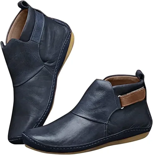 Miniatura 4 de Ladmiple Botas de tobillo para mujer, sin tacón, casual, con cremallera lateral, botas cortas vaqueras occidentales, zapatos para caminar V-Caqui