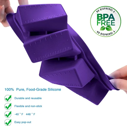 Miniatura 5 de Molde de mantequilla con tapa, recipiente de silicona para mantequilla con espátula, moldes de silicona antiadherentes para hacer 4 formas de barra