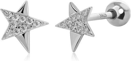 Meissa Aretes de bola de rosca para mujer, plata de ley 925, delicados y bonitos aretes de estrella para múltiples piercings