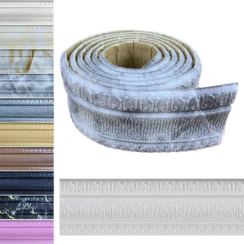 Miniatura 7 de Yutianli Moldura de Corona Despegar y Pegar Borde de Papel Tapiz Base de Pared Flexible Moldura Ribete Autoadhesiva Zócalo de Vinilo Gris Plateado