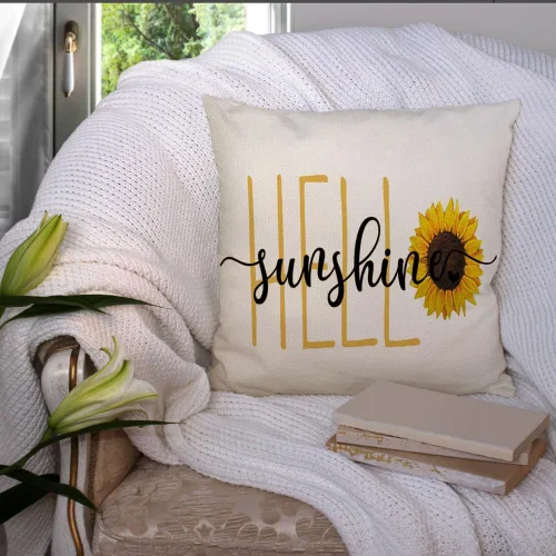 Miniatura 2 de RABUSOFA Hello Sunshine Quote - Fundas de almohada de girasol, primavera y verano, funda de cojín decorativa de temporada para exteriores