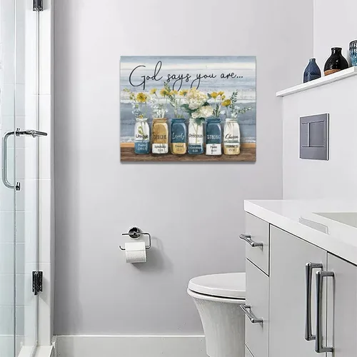 Miniatura 2 de Decoración de flores para baño, arte de pared con impresión de campo, baño, pintura floral, lienzo, cuadros modernos, decoración para el hogar, sala
