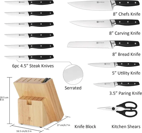 Miniatura 2 de Juego de cuchillos de cocina, juego de cuchillos profesionales de 13 piezas con bloque y afilador, juego de cuchillos de chef afilados, ideal