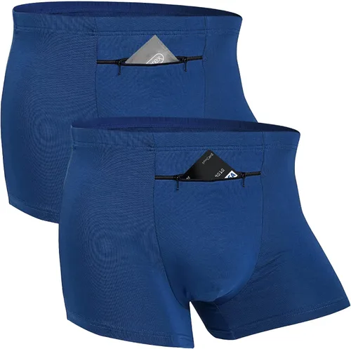 ANLINKSHINE Paquete de 2 calzoncillos tipo bóxer de viaje para hombre con bolsillo frontal secreto, a prueba de carteristas, color azul