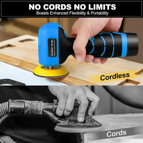 Miniatura 7 de Lijadora inalámbrica, lijadora de palma de 3 pulgadas con batería de iones de litio de 16.8 V y 3.0 Ah, mini pulidora de 3500 rpm, 19 accesorios