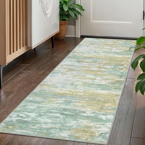 Miniatura 215 de KOZYFLY – Alfombra de pasillo moderna y lavable de diseño abstracto verde, 2 x 5 pies, antideslizante, suave y de pelo corto, ideal para cocina