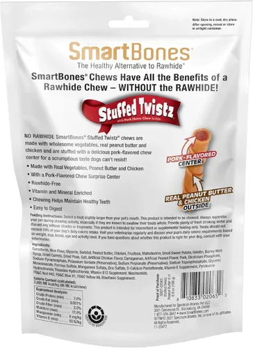 Miniatura 2 de SmartBones Twistz rellenos con mantequilla de maní, masticables sin piel cruda para perros, rellenos con sabor a cerdo, 6 Twistz