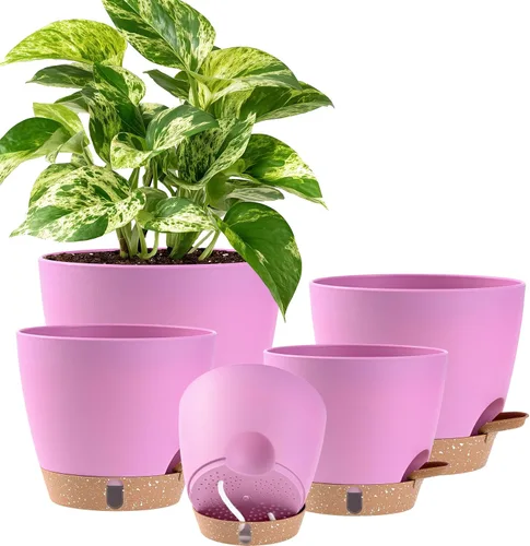 Miniatura 16 de Macetas de riego automático de 6 pulgadas para plantas de interior (paquete de 5) – Pequeñas macetas de plástico con ventana de nivel de agua