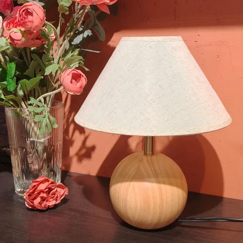 Miniatura 8 de lámpara de mesa de madera para recámara, lámpara de escritorio pequeña con pantalla de tela de lino para sala de estar, lámparas de ambiente
