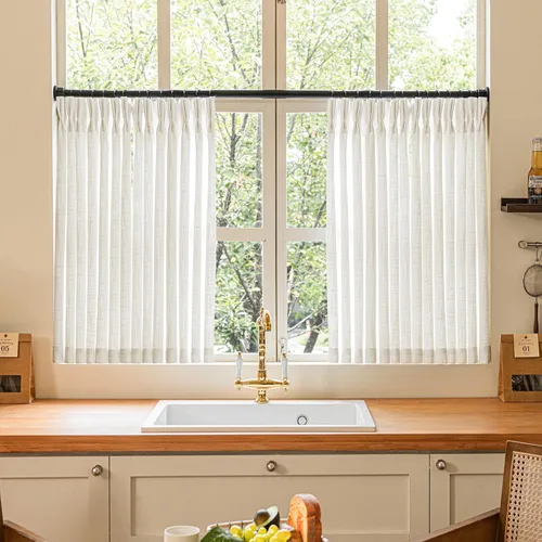 Miniatura 153 de Cortinas de lino natural con pliegues fruncidos de 120 pulgadas de largo para sala de estar, cortinas plisadas con ganchos y lengüeta trasera
