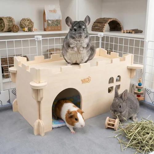 Miniatura 2 de Casa Castle Chinchilla, Refugio para Animales Pequeños para Chinchilla, Conejillo de Indias, Erizo o Rata, Cabaña de Madera Ventilada para Conejillo