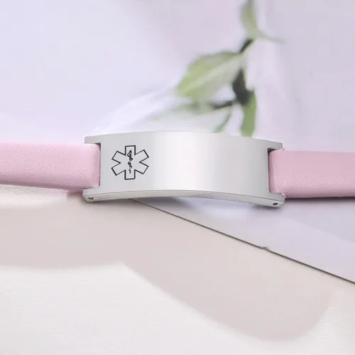 Miniatura 48 de MPRAINBOW Pulsera de alerta médica personalizada para mujer, correa de reloj de cuero genuino, grabado de doble cara, diabetes, epilepsia, joyería