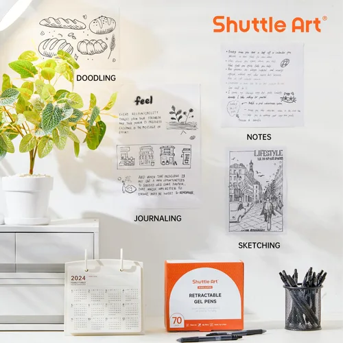 Miniatura 4 de Shuttle Art Bolígrafos de gel negros, paquete de 70 bolígrafos retráctiles de tinta de gel de punta media, escritura suave con agarre cómodo