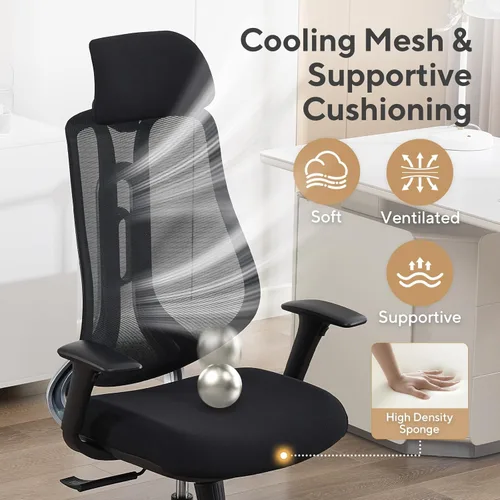 Miniatura 9 de Nouhaus Strato Silla de oficina ergonómica, sillas de oficina en casa de malla, cómodas con reposabrazos 3D, respaldo ajustable en altura, Negro