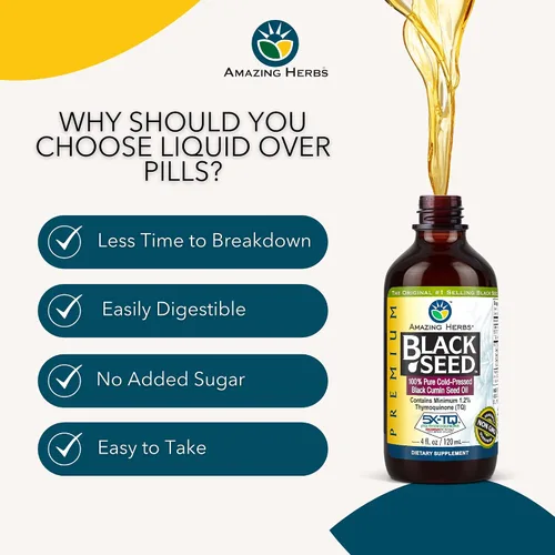 Miniatura 6 de Amazing Herbs Aceite de semilla negra de alta calidad, sin gluten, sin OMG, prensado en frío, Nigella sativa ayuda a la salud digestiva, apoyo