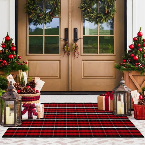 Miniatura 15 de KIMODE Alfombras para puerta delantera de 24"x35", alfombra reversible lavable para decorar el porche de una casa de campo, alfombras a rayas por