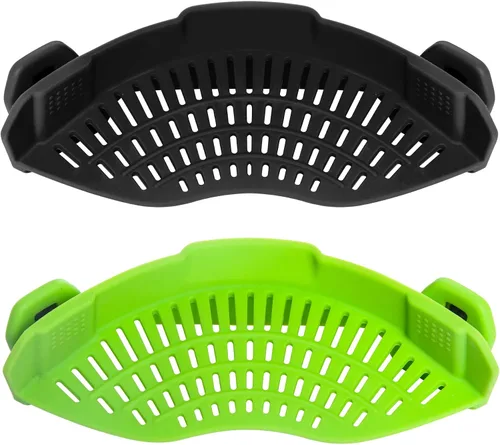 AUOON - Colador con clip para todas las ollas, colador de silicona para pasta, colador de cocina para drenar fideos, grasa de carne molida de