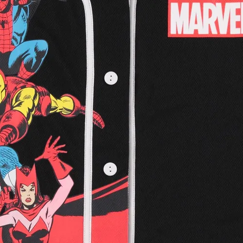 Miniatura 5 de Marvel Camiseta de béisbol para mujer de cómics, Spiderman, Ironman, Captain America y Hulk Mesh con botones