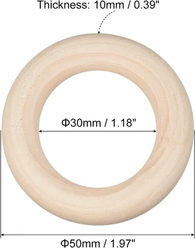 Miniatura 2 de uxcell 10 anillos de madera natural de 1.969 in (2 pulgadas), círculos de madera lisa sin terminar de 0.394 in de grosor para manualidades, tejer