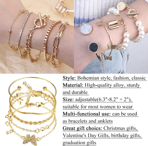 Miniatura 2 de YADOCA Juego de 27 pulseras de cadena apilables de oro para mujer chapado en oro de 14 quilates bohemio delicado apilable de múltiples capas