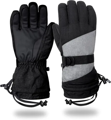 Ixsun Guantes de esquí para hombres y mujeres, bolsillo con cremallera, suaves, cálidos, impermeables, resistentes al viento, adecuados para esquís