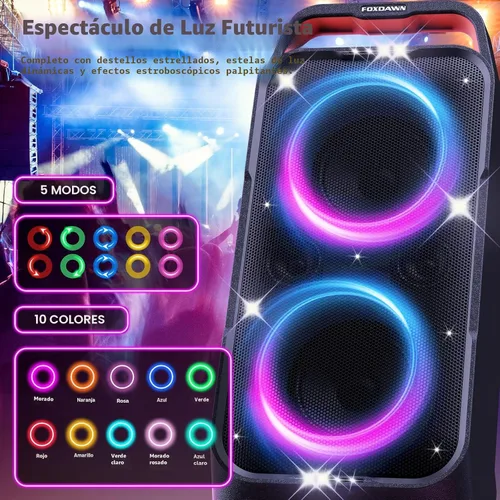 Miniatura 3 de Foxdawn Altavoz Bluetooth para fiestas: 240 W pico de sonido fuerte, graves profundos, tiempo de reproducción de 15 horas, carga rápida, IPX4