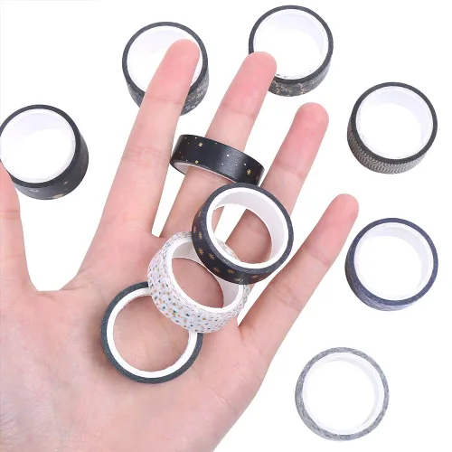Miniatura 4 de CCINEE Cinta Washi de lámina dorada negra, cintas de enmascarar decorativas florales para diario de viñetas, álbumes de recortes, planificador