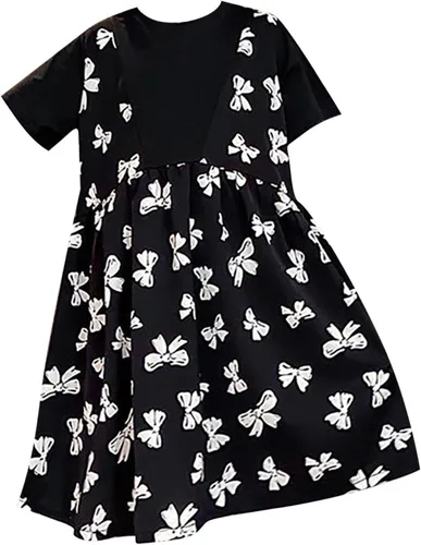 VEFSU Toddler Girl's Print Ruffle Trim Round Neck Puff Sleeve Flared A Line Dress Toddler Sleeveless Flower Girl Flowers