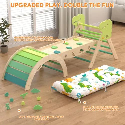 Miniatura 7 de Set de Triángulo Pikler con Cojín 9 en 1 Juguetes de Escalada para Niños Pequeños 1-3 Gimnasio de Escalada Interior para Bebés Juguetes Montessori