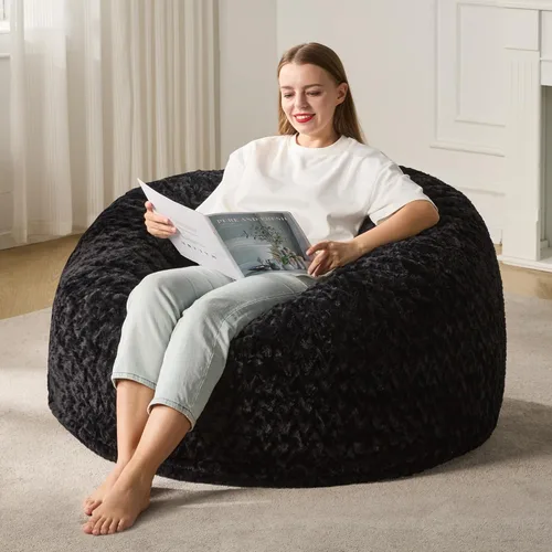 Miniatura 24 de Hobestluk Puf grande de 4 pies para adultos, con funda de piel de felpa chevrón, puf grande para sala de estar, dormitorio, residencia estudiantil