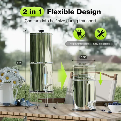 Miniatura 6 de Purewell Sistema de filtro de agua de gravedad portátil de 1.0 galones, sistema de encimera de ultrafiltración de 4 etapas de 0.01 μm con ventana