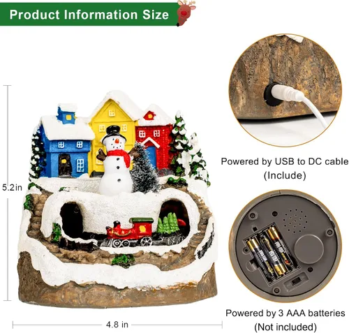 Miniatura 5 de ZQQLITE Casas de Pueblo Navideño de Muñeco de Nieve Musical Animado con Tren Giratorio, Figuras de Colección de Pueblo Navideño Iluminadas