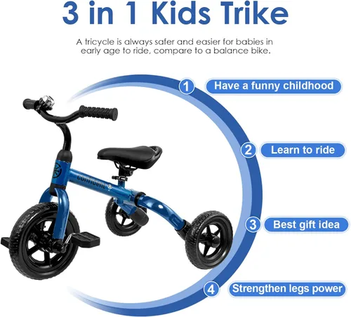 Miniatura 3 de YGJT Triciclo 3 en 1 para niños de 2 a 5 años, bicicletas de equilibrio plegables para niños con asiento ajustable y pedal extraíble, juguetes