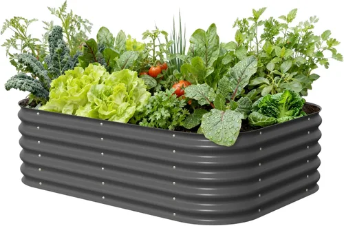Vego garden Aluzinc - Kit de cama elevada para jardín, 17 pulgadas de alto, 6 en 1, modular de metal para verduras, flores, patio, jardinera, caja