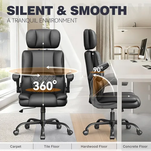 Miniatura 6 de Silla ergonómica de oficina ejecutiva, silla de computadora con reposacabezas ajustable, silla de escritorio de piel sintética, silla giratoria