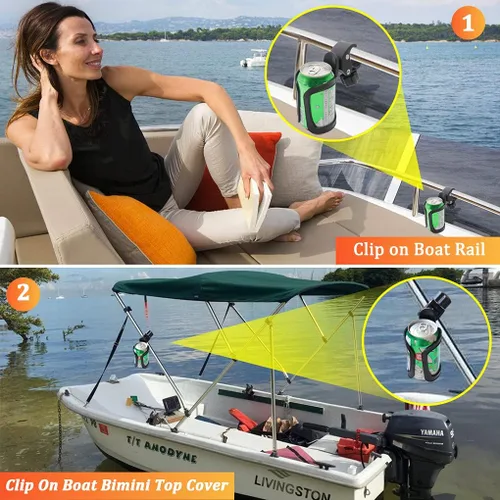 Miniatura 4 de Boaton Portavasos para riel de barco marino, sin perforación, soporte para bebida para cubierta superior o poste de Bimini, accesorios para barco