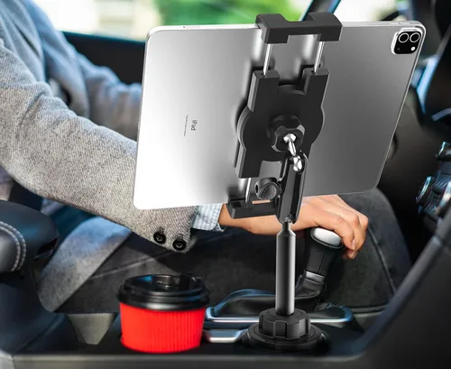 Miniatura 4 de Soporte para portavasos de automóvil resistente [rotación de 360° sin sacudidas] Soporte para iPad con brazo de metal para tableta y teléfono, iPad