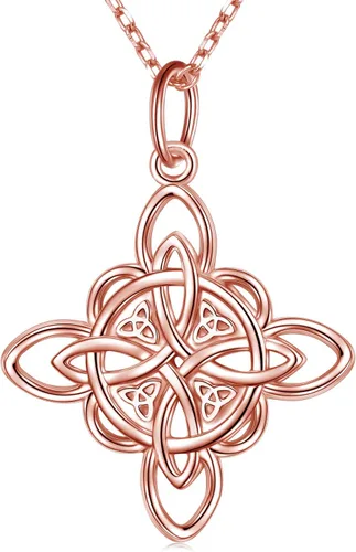 Miniatura 13 de FLYOW Collar con colgante de nudo celta de plata de ley 925 de buena suerte irlandés para mujer, regalo de cumpleaños y graduación