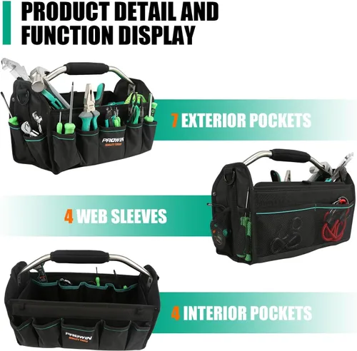 Miniatura 5 de Prowin Organizador de herramientas multibolsillo de 16 pulgadas con parte inferior impermeable de plástico, plegable, resistente, bolsa