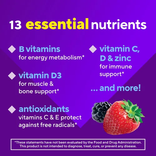 Miniatura 6 de Vitafusion Suplemento vitamínico en gomitas para adultos para hombres, sabor a bayas, A, C, D, E, B6, B12, diario, 120 unidades, suministro para 60