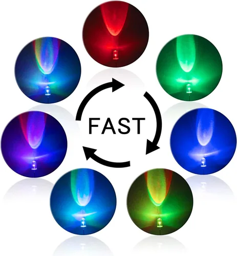 Miniatura 3 de DiCUNO 100 piezas de diodo LED de parpadeo rápido RGB multicolor de 0.197 in, diodos emisores de luz cambiantes intermitentes multicolor, 2 pines