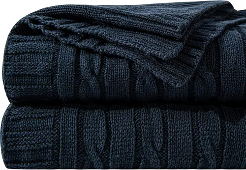 Miniatura 16 de NTBAY Manta de punto de cable de 100 % algodón puro, súper suave y cálida de 51 x 67 pulgadas, manta de punto para sofá, sillón, cama, extra Amarillo