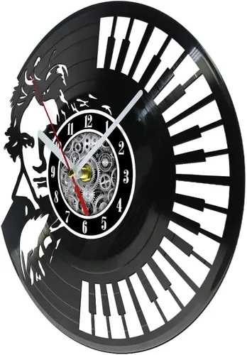 Miniatura 2 de The Geeky Days Ludwig Van Beethoven - Reloj de pared de disco de vinilo, funciona con pilas, cuarzo silencioso de 12 pulgadas, teclado de piano, Sin
